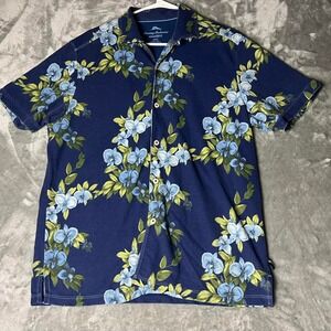 Tommy Bahama IslandZone Men's Medium Blue Floral Short Sleeve Button Up Shirt